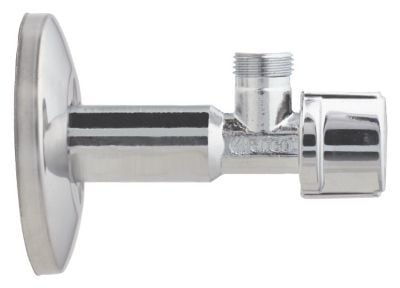 BROEN Arcofix stopventil lang model nippel/nippel 1/2" x 3/8" i krom med Ø70mm roset. Leveres uden omløber til 10mm kobberrør #744524033