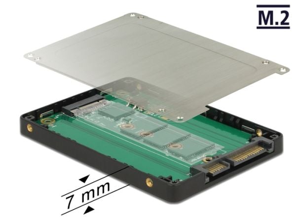 Delock Converter SATA 22 Pin to M.2 - Uttagbar harddiskramme - 2.5" to M.2 - svart, sølv