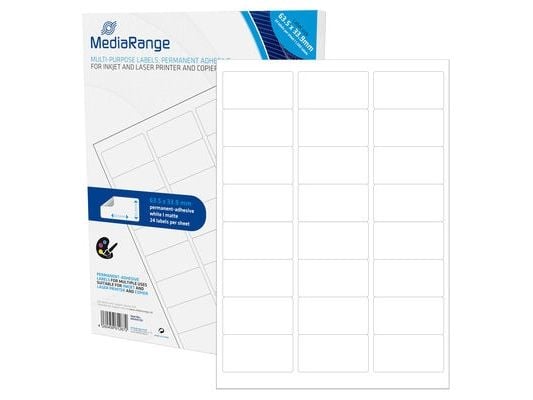MediaRange MRINK150, Valkoinen, Kiinteä, 63,5 x 33,9, A4, Matta, Laser/Inkjet