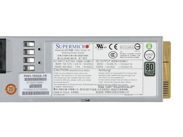 Supermicro PWS-1K02A-1R - Strømforsyning (plug-in modul) - 80 PLUS Titanium - AC 120/230 V - 1000 watt