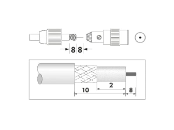 Schwaiger KST1121 532, F-type, IEC, IEC, Hankjønn, Metallisk, Hvit, 2 stykker
