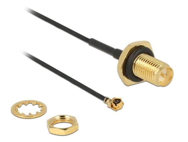Delock - Antennekabel - RP-SMA hunn til MHF/U.FL hunn - 10 cm - koaksial - svart
