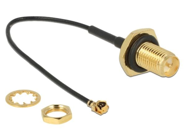Delock - Antennekabel - RP-SMA hunn til MHF/U.FL hunn - 10 cm - koaksial - svart