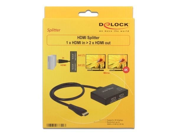Delock HDMI Splitter - Video/lyd-splitter - 2 x HDMI - stasjonær