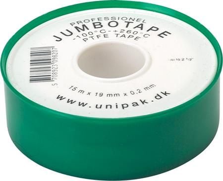 UNIPAK Jumbotape 15m 19x0,2mm til damp, drikkevand og varme Til store gevind Temperaturområde fra -200°C til +160°C