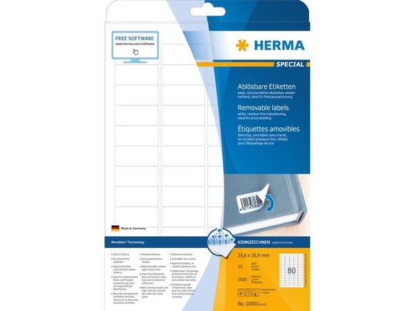 HERMA Special - Papir - fjernbart adhesiv - hvit - 35.6 x 16.9 mm 2000 etikett(er) (25 ark x 80 prisetiketter
