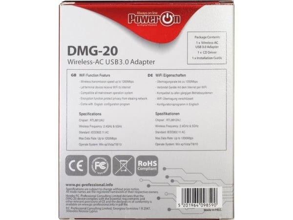 Inter-Tech DMG-20, Langaton, USB, WLAN, 867 Mbit/s, Musta