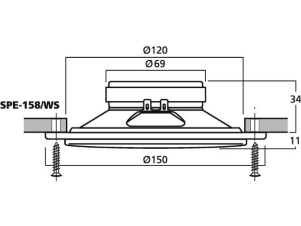 Monacor SPE-158/WS, 1.0 kanavaa, Langallinen, 15 W, 100 - 12000 Hz, 8 O, Valkoinen
