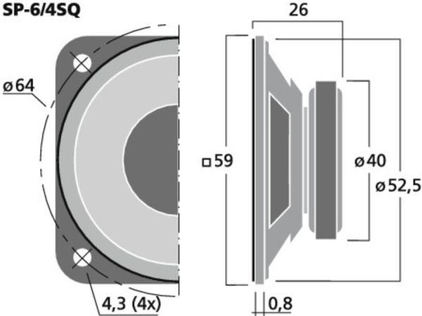 SP-6/4SQ universalhøyttaler 3 W 4 ohm