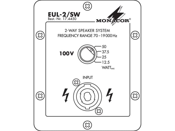 Monacor EUL-2/SW, 1.0 kanaler, 50 W, 70 - 19000 Hz, Svart