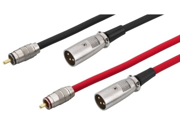 Monacor MCA-158, RCA, Hankjønn, XLR (3-pin), Hankjønn, 1,5 m, Svart, Rød