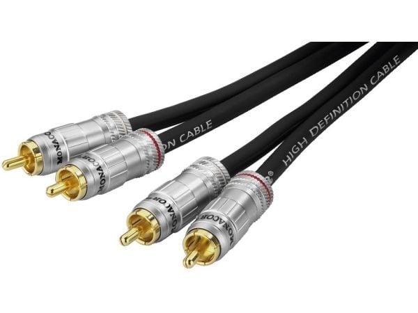 Monacor ACP-500/50, 2 x RCA, Hankjønn, 2 x RCA, Hankjønn, 5 m, Sort, Metallisk