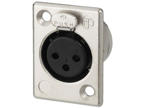 Neutrik NTR-NC3FP1, Sort, Sølv, Nickel, Polyamid, Stål, Zink-stål, Nickel, UL 94 HB, IEC 61076-2-103, IP 40, IEC 68-2-20, -30 - 80 °C, 27 mm