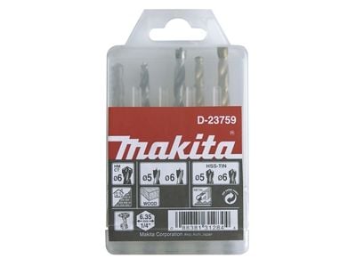 Makita D-23759, Poranteräsetti, Oikeanpuoleinen kierto, Tiili, Metalli, Puu, Titaanipäällysteinen pikateräs (HSS-TiN), 5 kpl