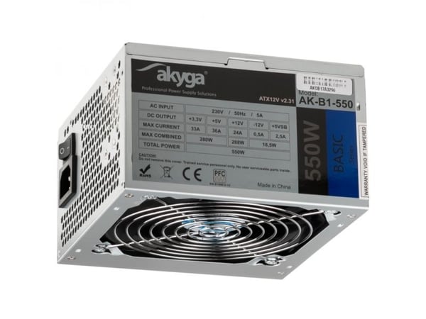 Akyga Basic Series AK-B1-550 - Strømforsyning (intern) - ATX12V 2.31 - AC 230 V - 550 watt - PFC - grå