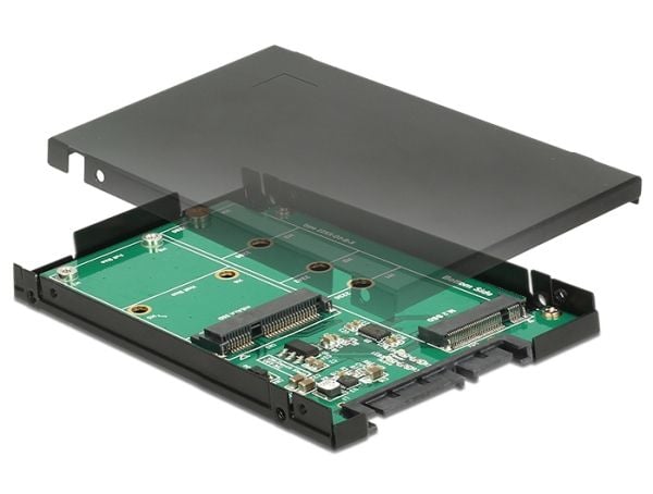 Delock 2,5" Converter SATA 22 pins > 1 x M.2 nøkkel B + 1 x mSATA - 9.5 mm - Lagringskontroll - mSATA, M.2 - M.2 Card / mSATA - SATA 6Gb/s
