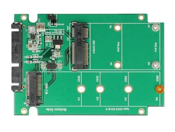 Delock 2,5" Converter SATA 22 pins > 1 x M.2 nøkkel B + 1 x mSATA - 9.5 mm - Lagringskontroll - mSATA, M.2 - M.2 Card / mSATA - SATA 6Gb/s
