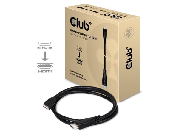 Club 3D CAC-1350 - HDMI-kabel - 19 pin mini HDMI Type C hann til HDMI hann - 1 m - 4K-støtte