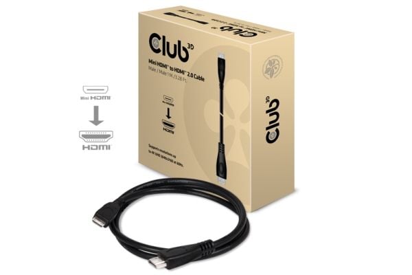 Club 3D CAC-1350 - HDMI-kabel - 19 pin mini HDMI Type C hann til HDMI hann - 1 m - 4K-støtte