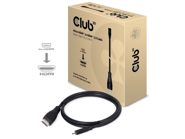 Club 3D CAC-1351 - HDMI-kabel - 19 pin micro HDMI Type D hann til HDMI hann - 1 m - 4K-støtte