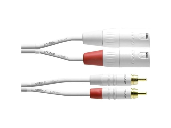 Cordial 2 x RCA til 2 x XLR signalkabel 1,5 m hvit