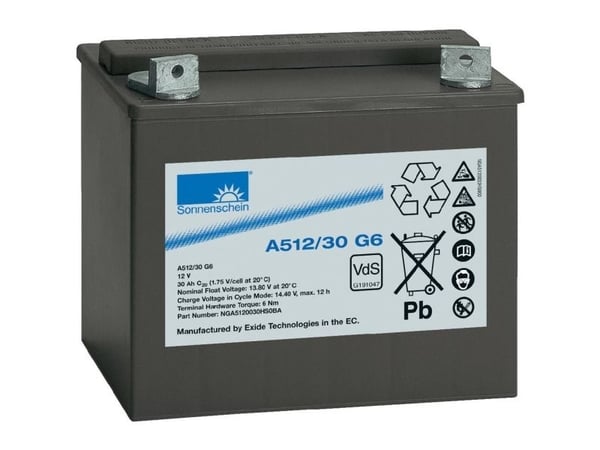 GNB Sonnenschein A512/30 G6 Blybatteri 12 V 30 Ah Bly-gel (B x H x D) 197 x 180 x 132 mm M6-skrueforbindelse Vedlikeholdsfritt, VDS-sertifisert