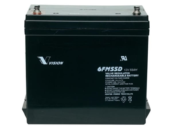 Vision batteri 6FM55DX blybatteri 12 V 55 Ah 239 x 210 x 132 mm M6 skrutilkobling – vedlikeholdsfritt, syklusstabilt