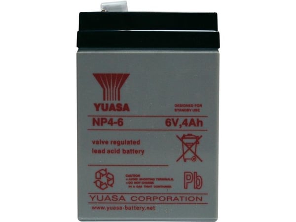 Yuasa NP4-6, Forseglet blysyre (VRLA), 6 V, Hvit, 4000 mAh, 870 g
