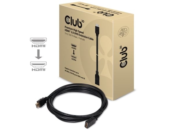 Club 3D CAC-1321 - HDMI-forlengelseskabel - HDMI hann til HDMI hunn - 3 m - 4K-støtte