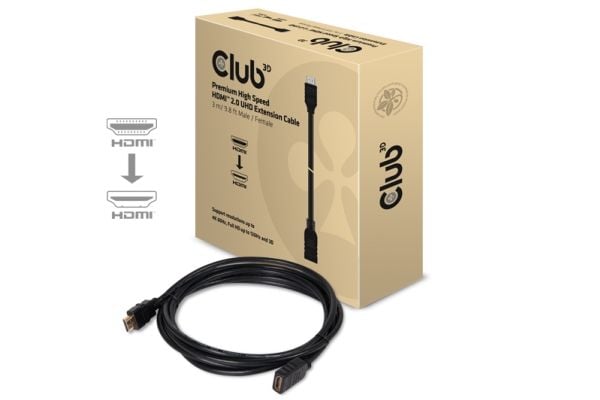 Club 3D CAC-1321 - HDMI-forlengelseskabel - HDMI hann til HDMI hunn - 3 m - 4K-støtte
