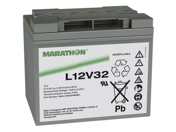 GNB Marathon L12V32 NALL120032HM0MC Lyijyakku 12 V 31,5 Ah Lyijyakku (B x K x S) 198 x 175 x 168 mm M6 ruuviliitäntä Huoltovapaa
