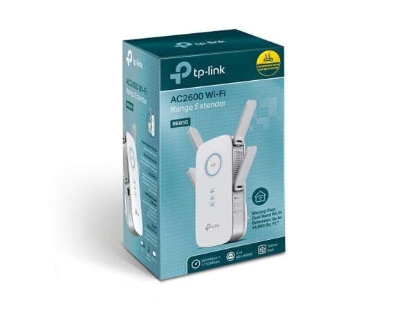 TP-Link AC2600 Wi-Fi Range Extender RE650 - Rekkeviddeutvider for Wi-Fi - 1GbE - Wi-Fi 5 - 2.4 GHz, 5 GHz