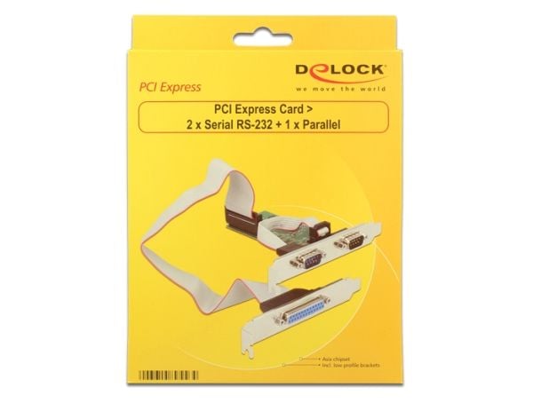 Delock PCI Express-kort > 2 x seriell RS-232 + 1 x parallell - Parallell/seriell-adapter - PCIe 2.0 lavprofil - RS-232 x 2 + IEEE 1284 x 1
