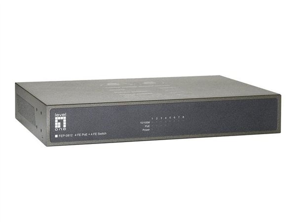 LevelOne FEP-0812 - Switch - ikke-styrt - 4 x 10/100 (PoE) + 4 x 10/100 - stasjonær, rackmonterbar - PoE