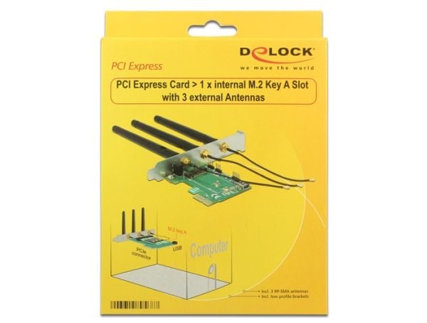 Delock PCI Express Card > 1 x internal M.2 Key A Slot with 3 external Antennas - Internbussutvider
