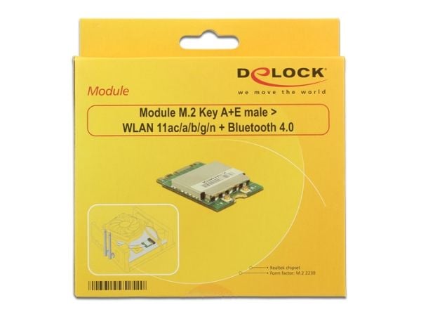 DeLock Module M.2 Key A+E hanne > WLAN 11ac/a/b/g/n + Bluetooth 4.0 - Nettverksadapter - M.2 Card - Bluetooth 2.1, Bluetooth 3.0, Bluetooth 4.0, 80...