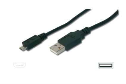 ASSMANN - USB-kaapeli - USB (uros) - Micro-USB Type B (uros) - USB 2.0 - 1,8 m - muotoiltu - musta