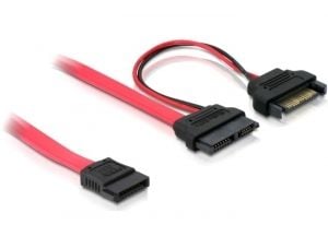 Delock SATA Slimline ALL-in-One cable - SATA-kabel - Serial ATA 150 - Slimline SATA (hunn) til SATA, SATA-strøm - 50 cm