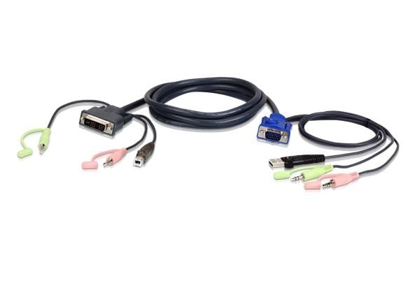 ATEN 2L-7DX2U - Kabel för tangentbord/mus/video/ljud - USB, HD-15 (VGA), mini-phone stereo 3.5 mm (hane) till mini-phone stereo 3.5 mm, USB typ B, ...