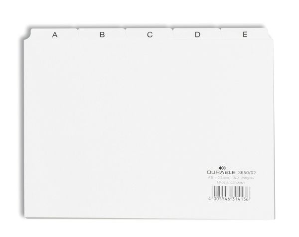 Durable 365002, Alfabetisk faneindeks, PVC, Hvit, Landskap, A5, 0.3 mm