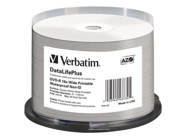 Verbatim DataLifePlus - 50 x DVD-R - 4.7 GB 16x - blekkstråleskrivbar overflate, bred skrivbar overflate - spindel