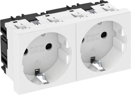 OBO Pistorasia 2p+Ground schuko2 moduuli 45 mm 0°valkoinen, RAL 9010, Moduuli 45 RAPID