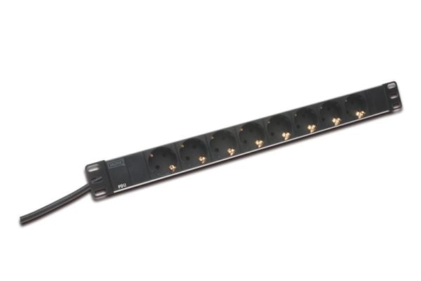 DIGITUS DN-95401 - Flerkoplingslist (kan monteres i rack) - inngang: strøm - utgangskontakter: 8 (strøm) - 19" - 2 m kabel - svart