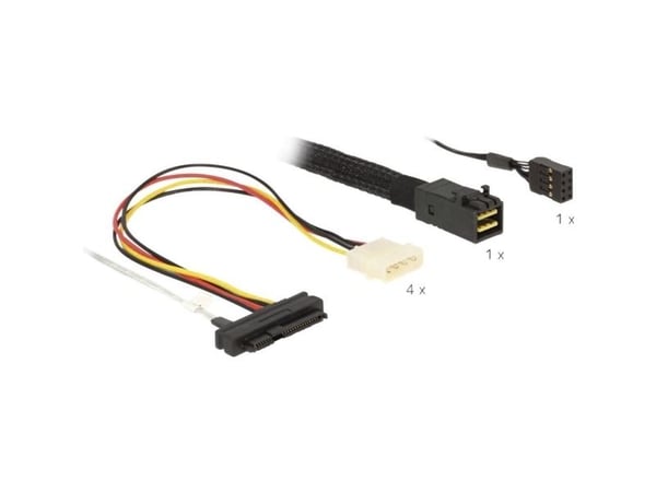 Delock - SAS intern kabel - med sidebånd - SAS 6Gbit/s - 29-pins intern SAS (SFF-8482) (hunn) til 4-pin intern strøm, Mini SAS HD (SFF-8643) (hann)...