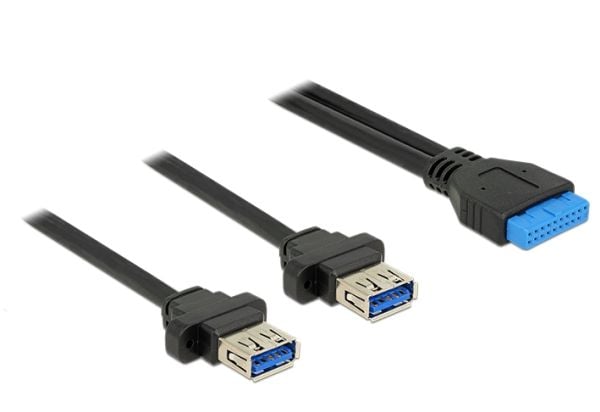 DeLOCK - USB-kaapeli - 19-pinninen USB 3.0 samlekasse (hun) til USB Type A (hun) panelmonterbar - 80 cm - sort - for P/N: 95234