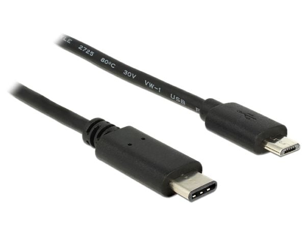 Delock - USB-kabel - 24 pin USB-C (hann) til Micro-USB type B (hann) - USB 2.0 - 3 A - 50 cm - svart