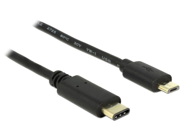 Delock - USB-kabel - 24 pin USB-C (hann) til Micro-USB type B (hann) - USB 2.0 - 3 A - 2 m - svart