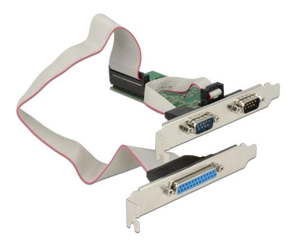 Delock PCI Express-kort > 2 x seriell RS-232 + 1 x parallell - Parallell/seriell-adapter - PCIe 2.0 lavprofil - RS-232 x 2 + IEEE 1284 x 1