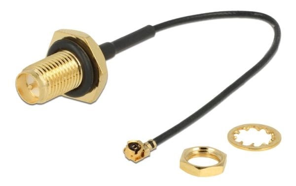 Delock - Antennekabel - RP-SMA hunn til MHF/U.FL hunn - 10 cm - koaksial - svart