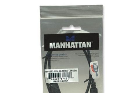 Manhattan 374507, 0,5 m, USB A, USB B, USB 2.0, uros-/urosliitin, musta